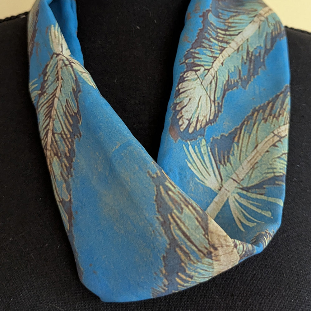 Chiffon Scarf - Blue with Feathers