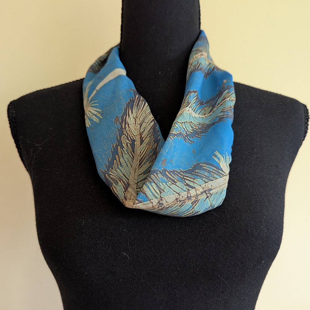Chiffon Scarf - Blue with Feathers