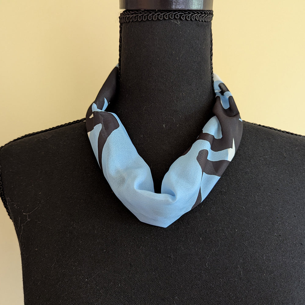 Chiffon Scarf - Blue Black & White Abstract