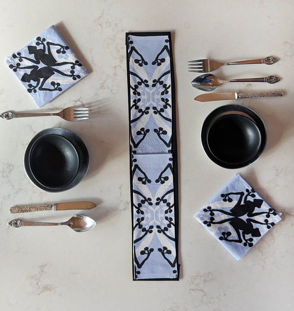Black and Blue Frogs Table Runner