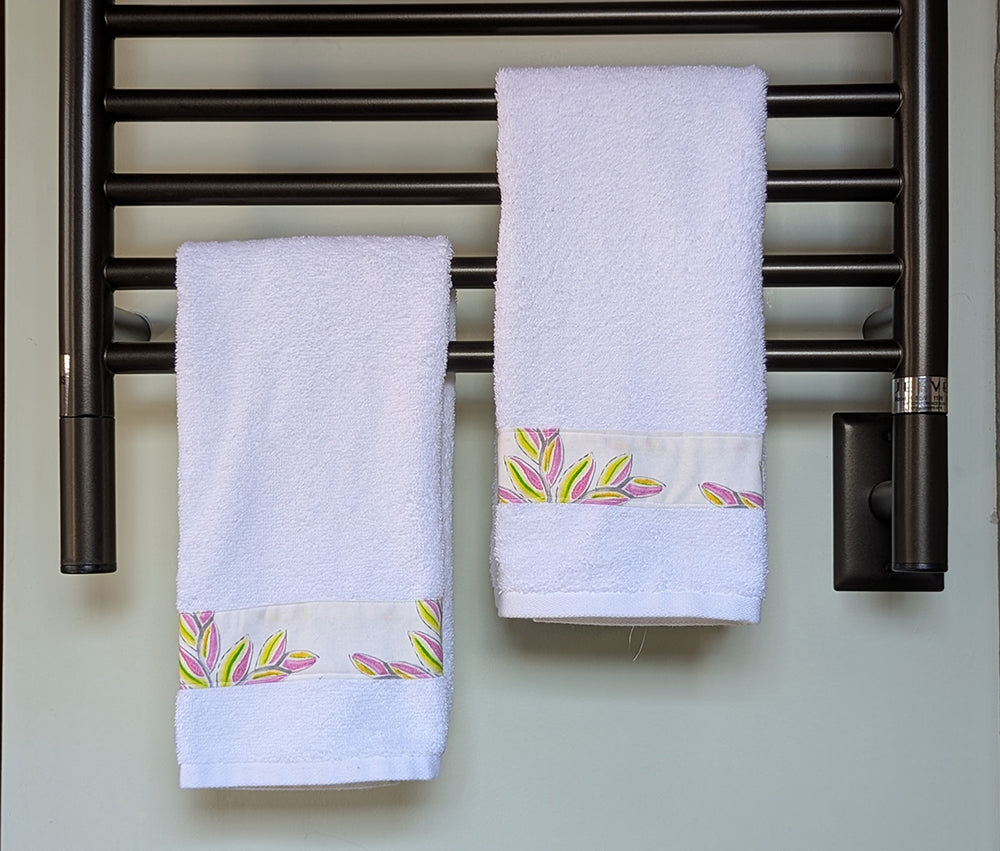 Pink & Yellow Border Hand Towels (Set of 2)