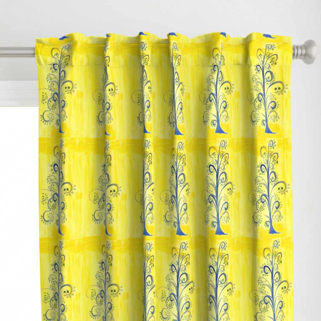 Blue Trees on Yellow -Two Designs