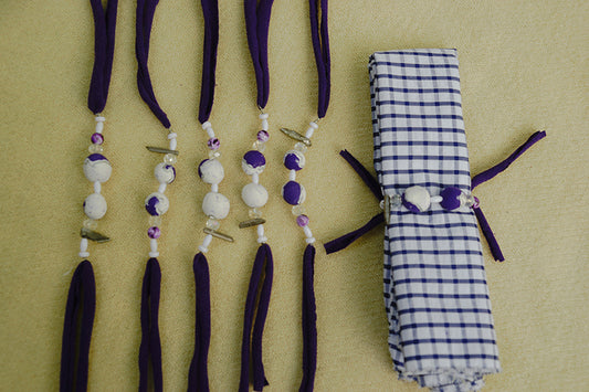 Purple and White Bead Napkin Ties