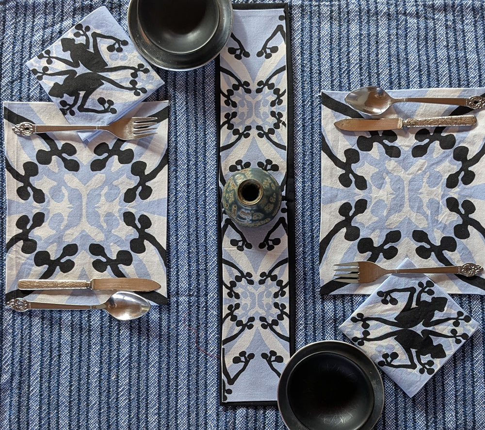Black and Blue Frogs Table Runner