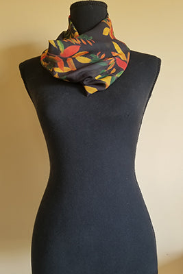 Chiffon Scarf - Sumac Leaves on Black
