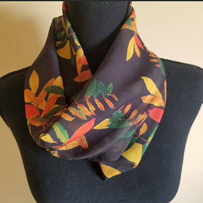 Chiffon Scarf - Sumac Leaves on Black