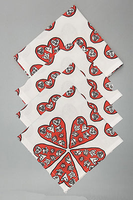 Red Hearts Flowers Cocktail Napkins (Set of 4)