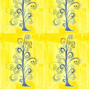 Blue Trees on Yellow -Two Designs
