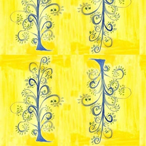 Blue Trees on Yellow -Two Designs
