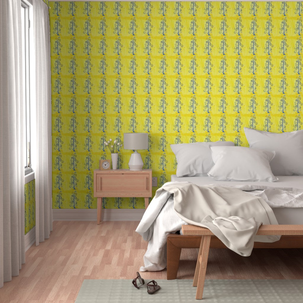 Blue Trees on Yellow -Two Designs