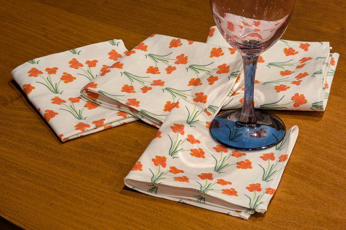 Orange Flowers Cocktail Napkins (Set of 4)