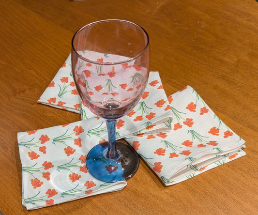 Orange Flowers Cocktail Napkins (Set of 4)