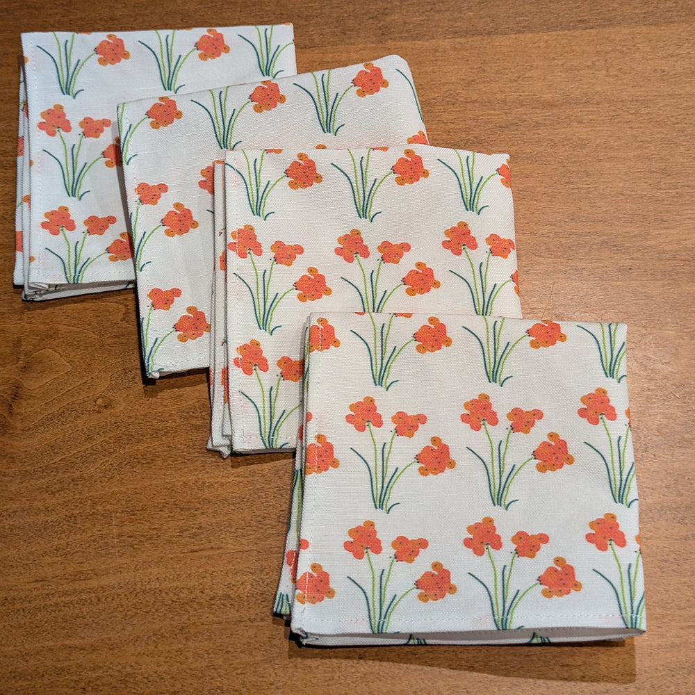 Orange Flowers Cocktail Napkins (Set of 4)