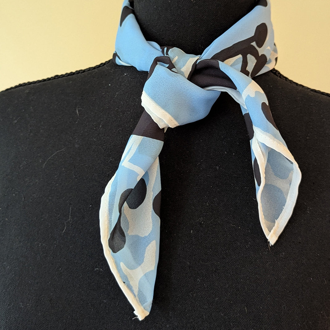Chiffon Scarf - Blue, Black & White Frogs