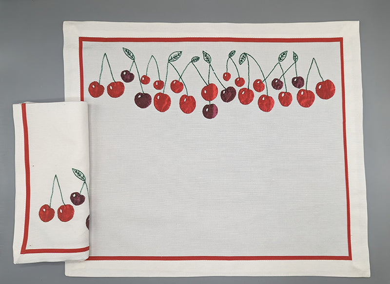 Amparo's Cherries Place Mats and Napkins (Sold Individually)