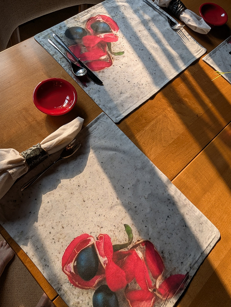 Black Seeds and Red Seedpods Placemats (Sold Individually)