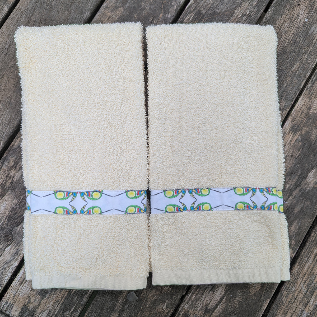 Yellow Bordered Hand Towels (Set of 2)