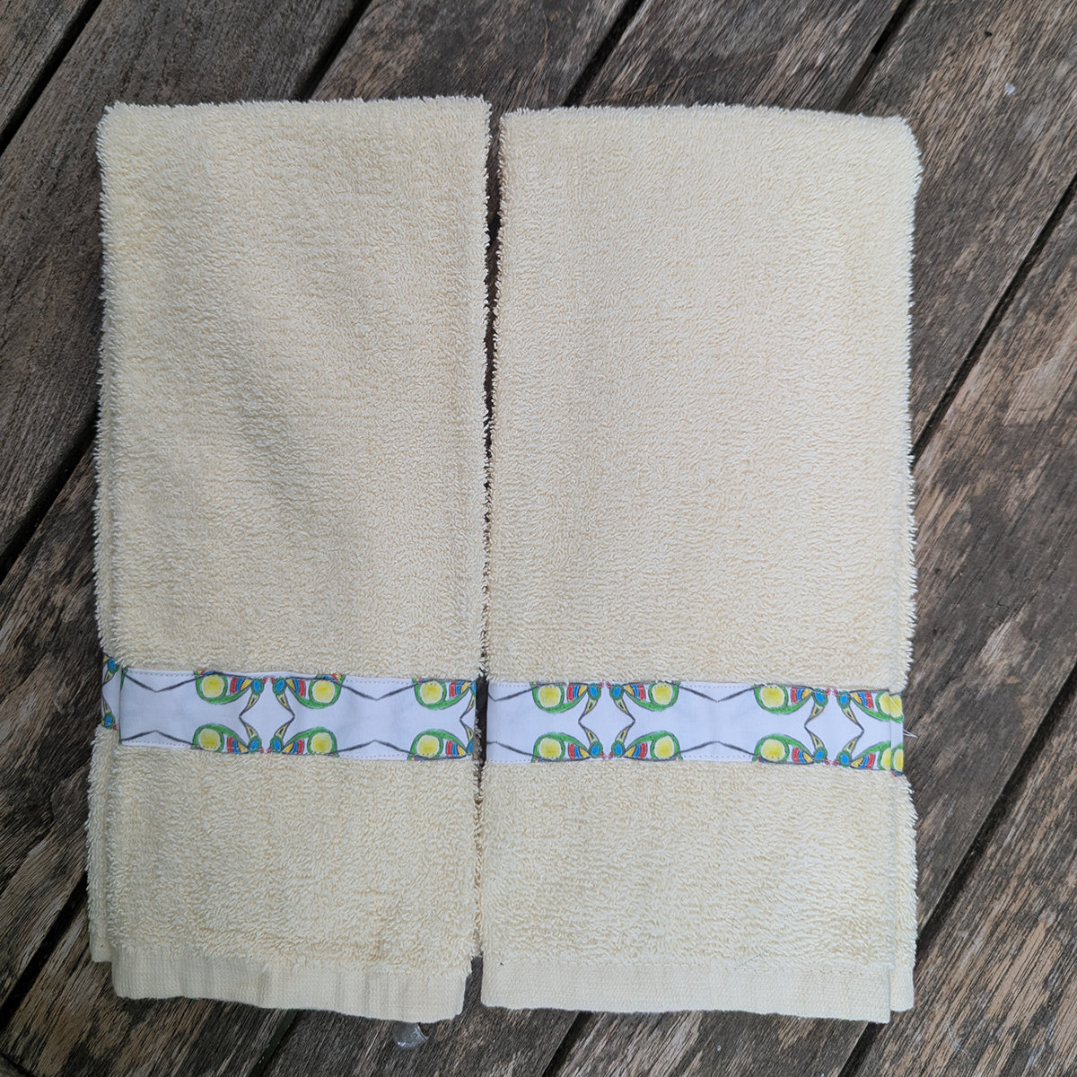 Yellow Bordered Hand Towels (Set of 2)