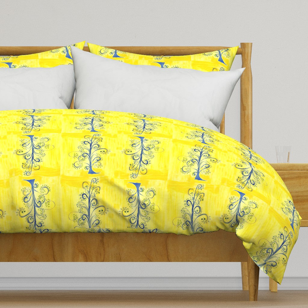 Blue Trees on Yellow -Two Designs