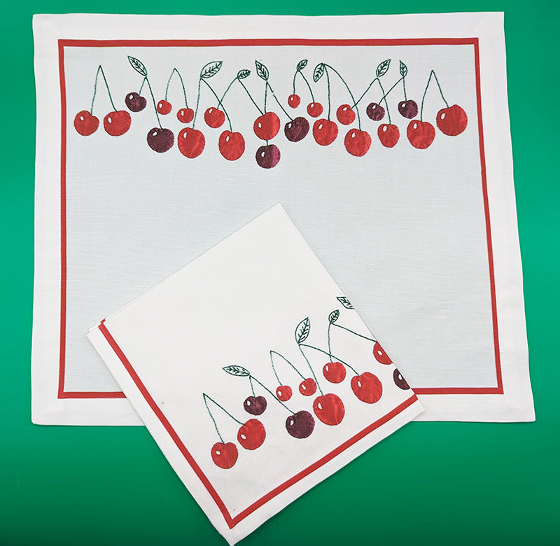 Amparo's Cherries Place Mats and Napkins (Sold Individually)