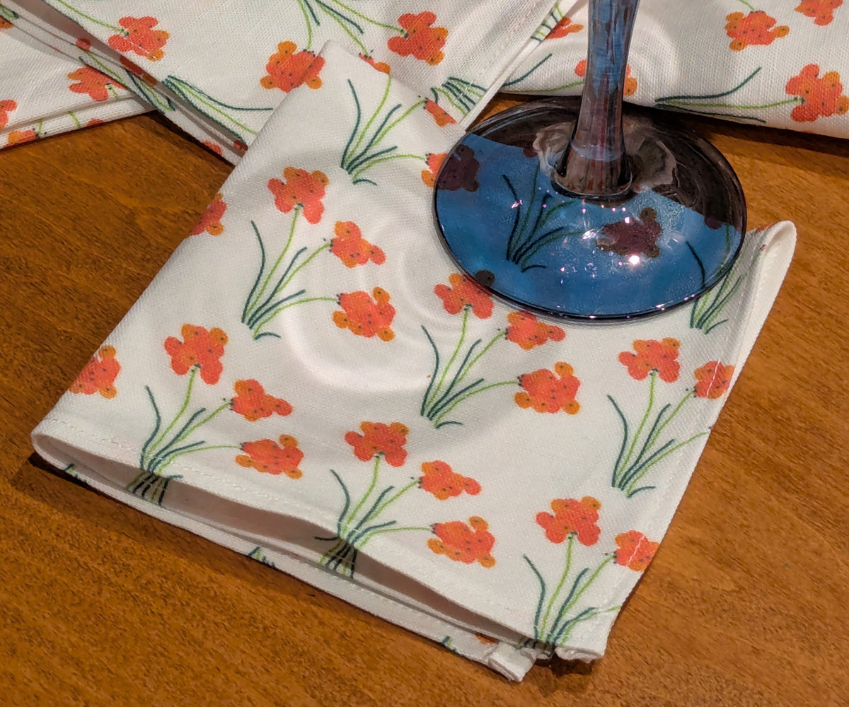 Orange Flowers Cocktail Napkins (Set of 4)