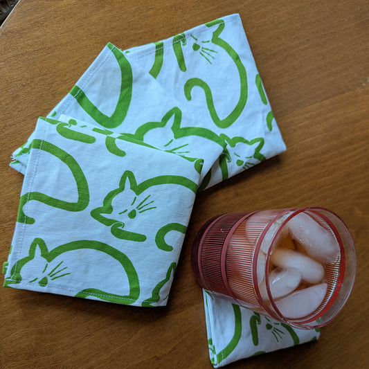 Green Cats Nap(ping) Cocktail Napkins (Set of 4)