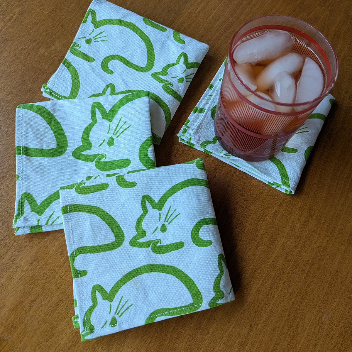 Green Cats Nap(ping) Cocktail Napkins (Set of 4)