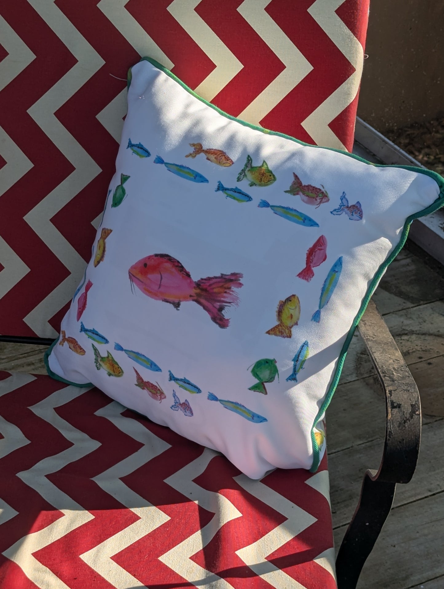 17" x 17" Watercolor Fishes Pillow