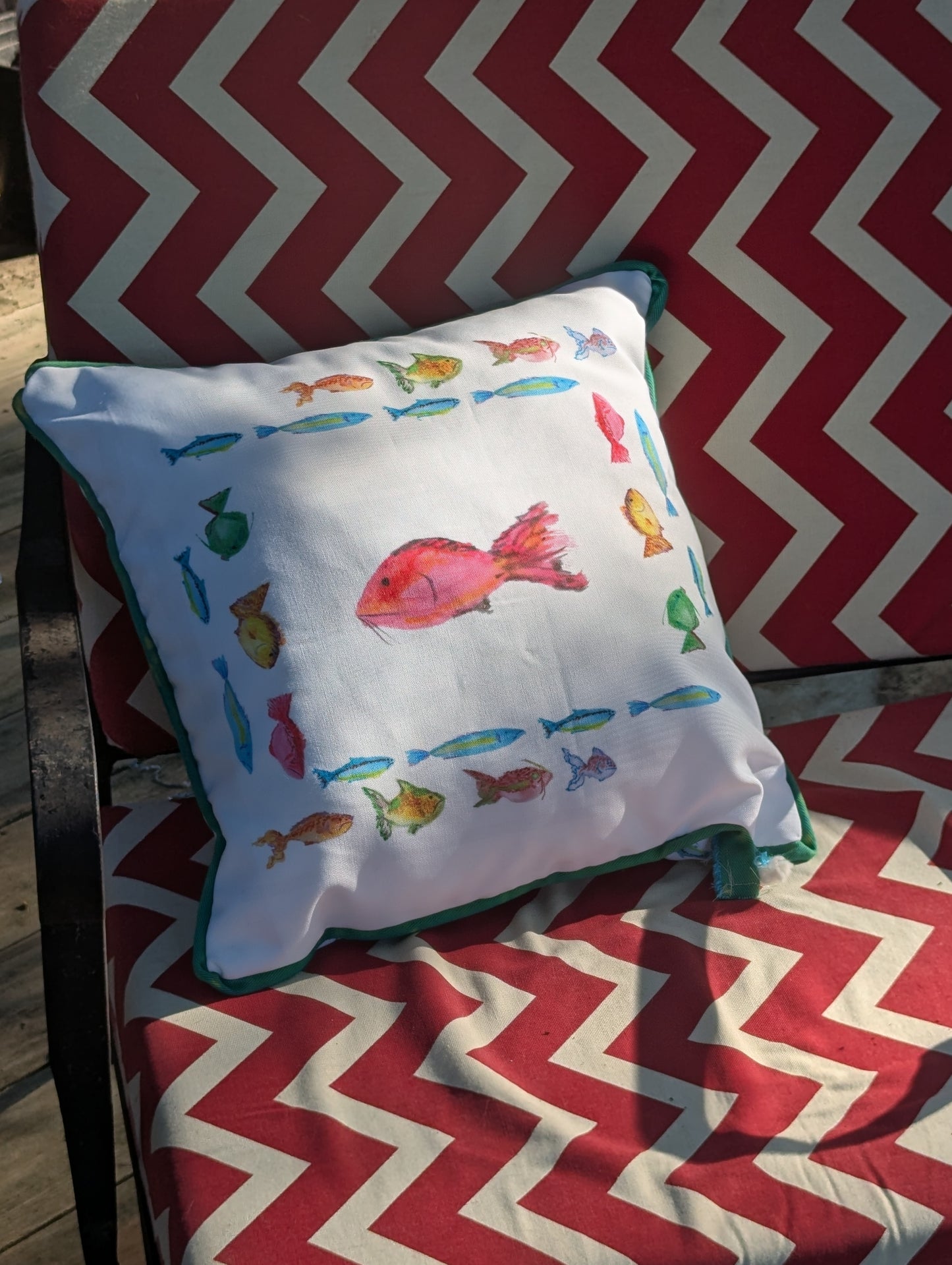 17" x 17" Watercolor Fishes Pillow