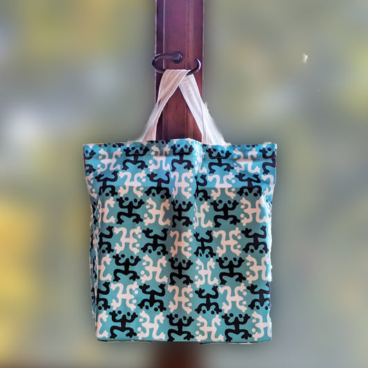 Black and White Frogs on Teal Tote