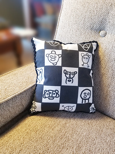 Small Black & White Taino Grid Pillow