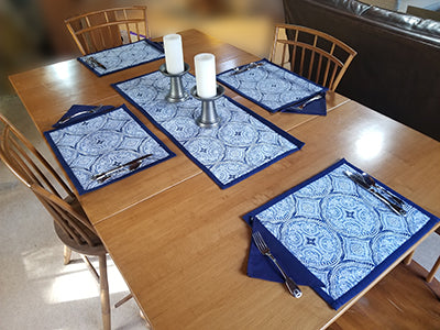 Blue Folly Reversible Placemats and  Navy Napkins