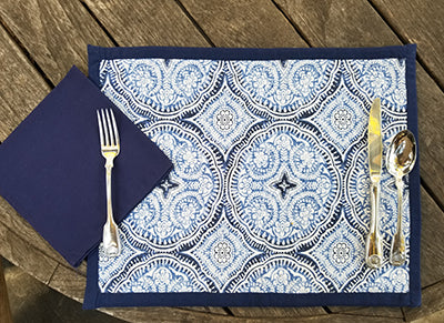 Blue Folly Reversible Placemats and  Navy Napkins