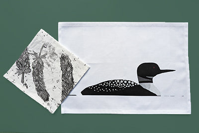 Grey & White Batik Feather Dinner Napkin (Sold Individually)