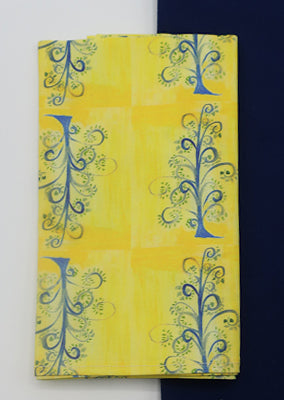 Alternating Blue Trees on Yellow Napkin (Sold Individually)