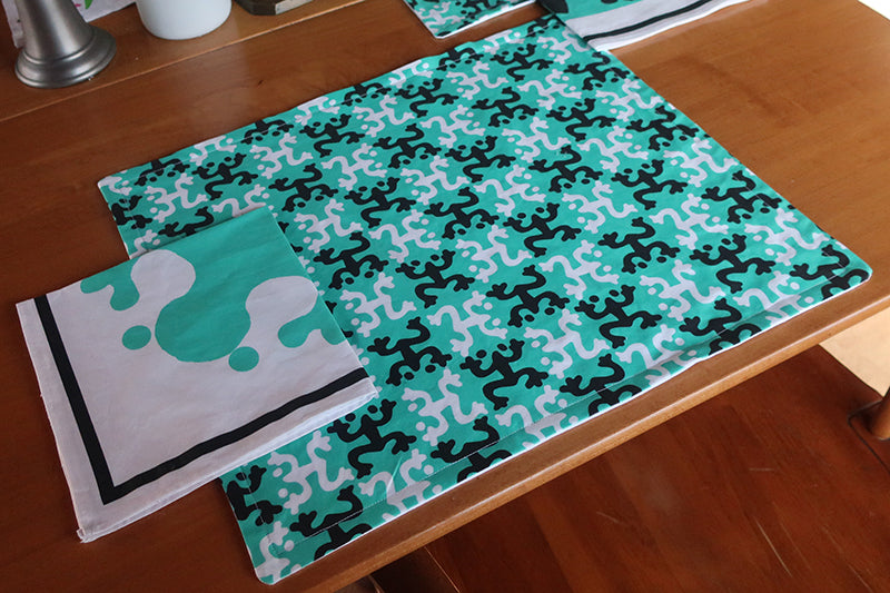 Teal & Black Coqui Frogs Placemats and Napkins (Sold Individually)
