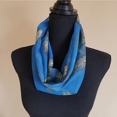 Chiffon Scarf - Blue with Feathers