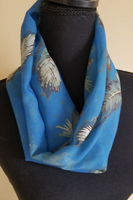 Chiffon Scarf - Blue with Feathers